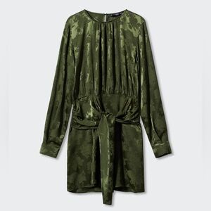 Mango Satin Green Belted Dress